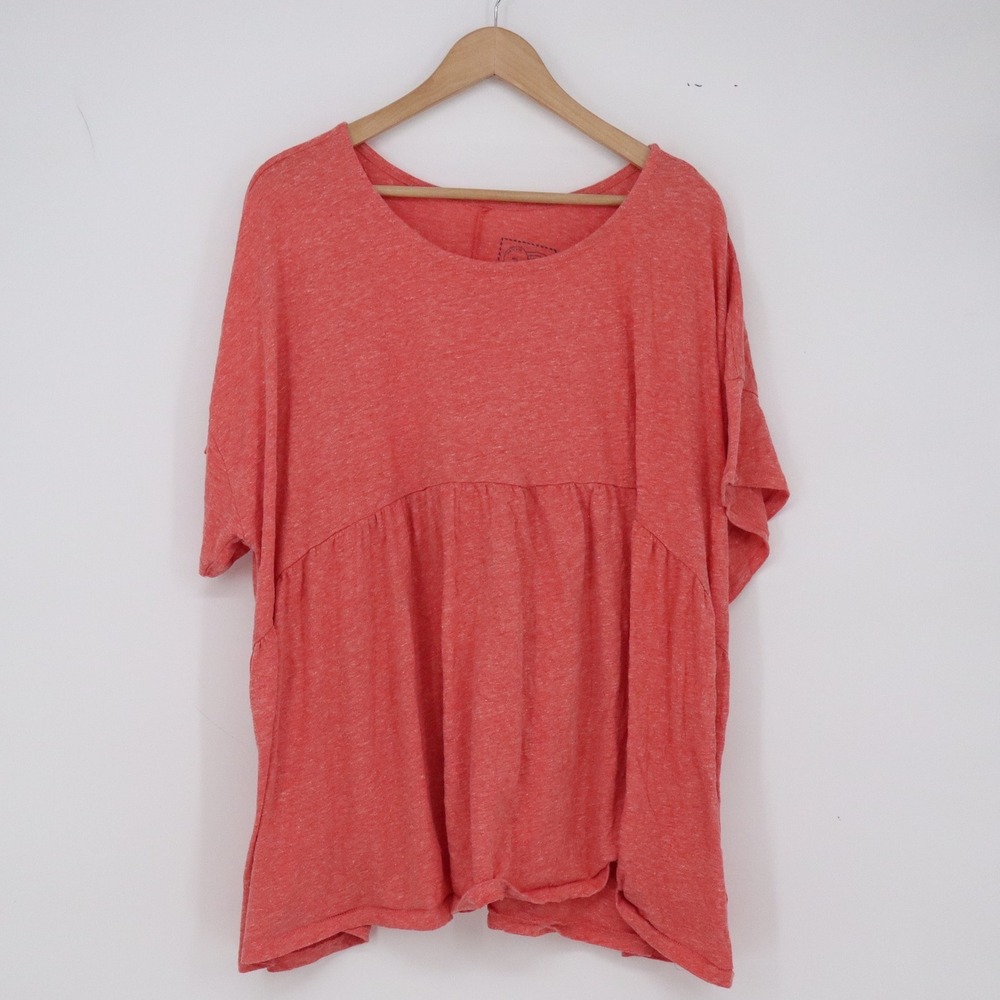 S-HIE SIDE Top Womens M/L Babydoll Short Sleeve Coral Heathered Peplum Excellent